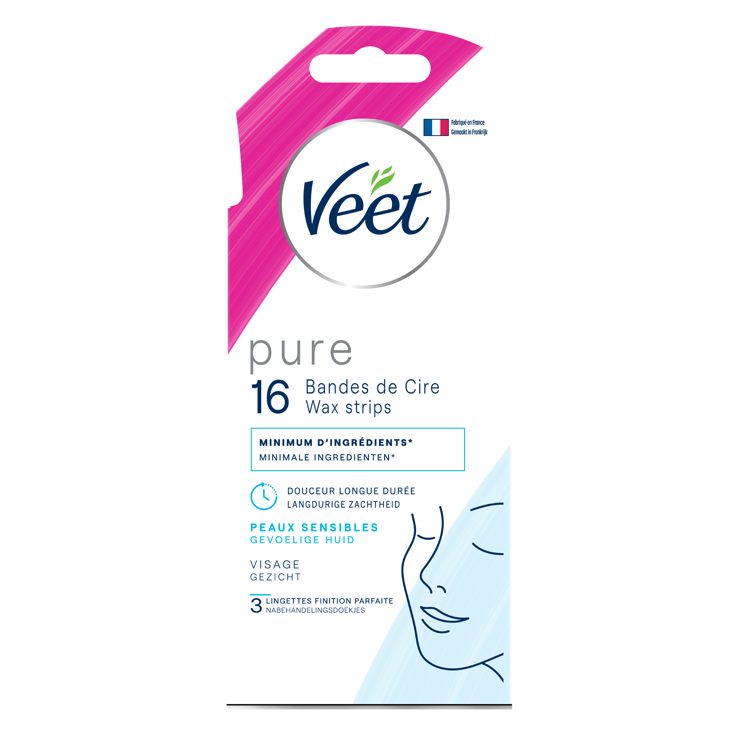 Veet Pure™ Bandes de cire froide pour peaux sensibles – Visage, x16 | Veet